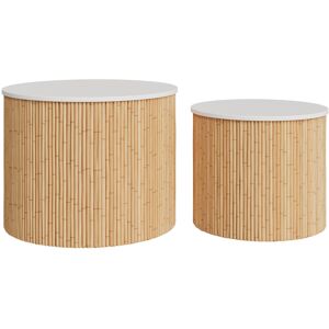 Rendez-Vous Deco Tables basses rondes en rotin et plateau blanc (lot de 2)