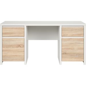 Petits meubles Bureau 2 portes 2 tiroirs panneaux agglomeres naturel et blanc