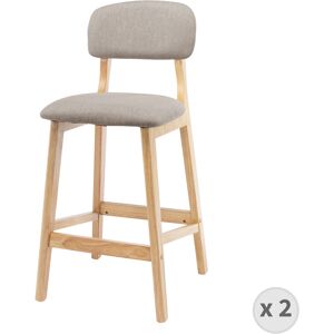 Moloo Tabouret de bar en tissu Taupe et pieds hevea naturel (x2)