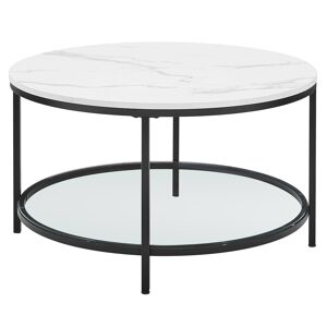 SONGMICS Table basse effet bois verre trempe acier blanc marbre et noir