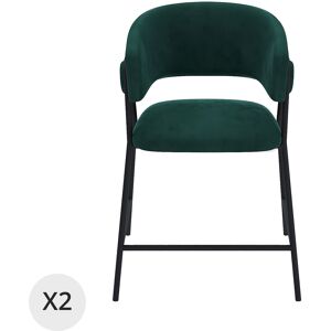 Potiron Paris Lot de 2 tabourets de bar avec dossier, velours vert