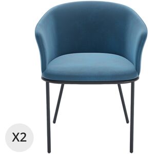 Potiron Paris Lot de 2 fauteuils de salle a manger en velours bleu