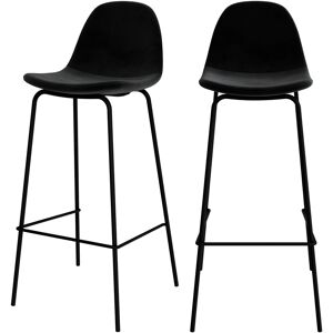 Rendez-Vous Deco Chaise de bar en velours noir 75 cm (lot de 2)