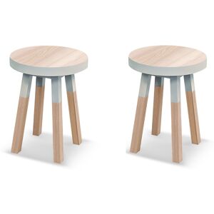 MON PETIT MEUBLE FRANCAIS Lot de 2 tabourets, assise diametre 35 cm, 100% frene massif blanc bal