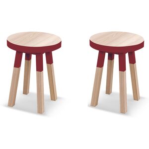 MON PETIT MEUBLE FRANCAIS Lot de 2 tabourets, assise diametre 35 cm, 100% frene massif rouge de