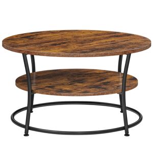 VASAGLE Table basse table ronde effet bois marron rustique et noir