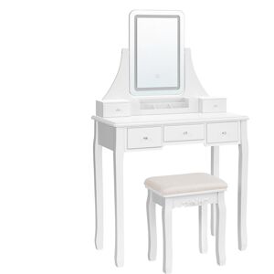 VASAGLE Coiffeuse avec miroir 5 tiroirs et 1 organisateur tabouret blanc