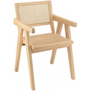 MACABANE Fauteuil en bois d Hevea clair dossier et assise rotin naturel