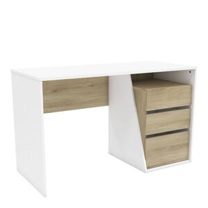 CAMIF Bureau 3 tiroirs blanc et effet bois