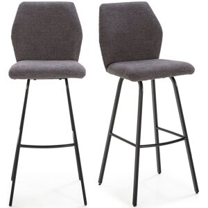 Homifab Lot de 2 tabourets de bar en tissu gris fonce et simili cuir 75 cm