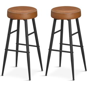 VASAGLE Tabourets de bar en acier et PU avec coutures marron caramel