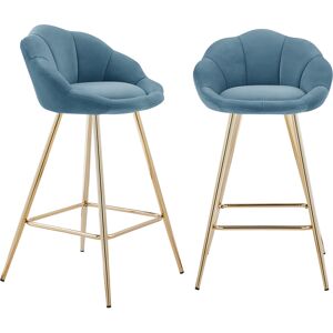 Baita Lot de 2 tabourets de bar en velours bleu pietement dore