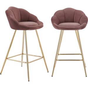 Baita Lot de 2 tabourets de bar en velours rose pietement dore