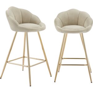 Baita Lot de 2 tabourets de bar en velours beige pietement dore