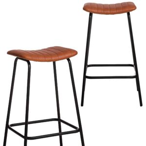 Made in Meubles Lot de 2 tabouret de bars en cuir marron 46 cm