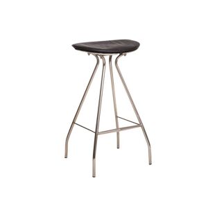 Made in Meubles Tabouret de bar en cuir et croute de cuir noir 50 cm