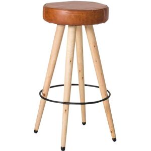 Made in Meubles Tabouret de bar en cuir et croute de cuir marron 30 cm