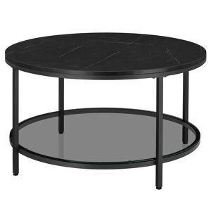 VASAGLE Table basse effet bois verre noir marbre et noir d'encre