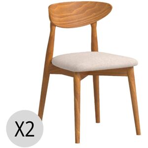 Hannun Lot de 2 chaises en bois et tissu recycle couleur beige