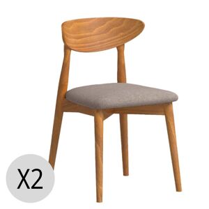 Hannun Lot de 2 chaises en bois et tissu recycle couleur marron clair