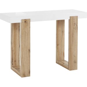 Loft24 Table console en bois massif blanc et pieds en chene