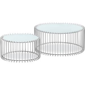 Menzzo De 2 tables basses universe verre blanc et metal gris