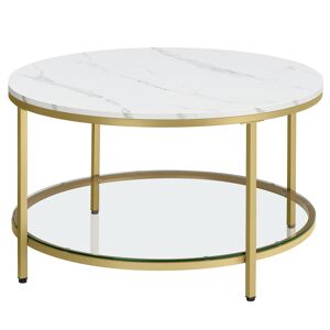 VASAGLE Table basse blanc effet bois verre acier marbre et dore metallique