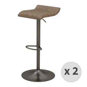 Moloo Tabouret de bar en cuir synthetique Marron et pieds bronze (x2)