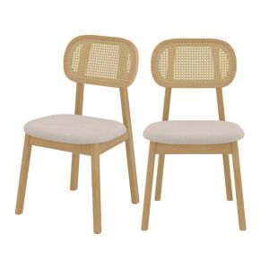 Rendez-Vous Deco Chaise en bois clair, tissu beige et rotin synthetique (lot de 2)