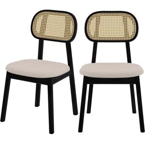 Rendez-Vous Deco Chaise en bois noir, tissu beige et rotin synthetique (lot de 2)