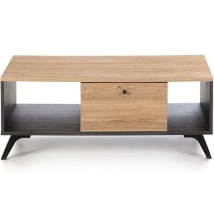 Homifab Table basse 1 tiroir effet bois noir et bois naturel 100 cm