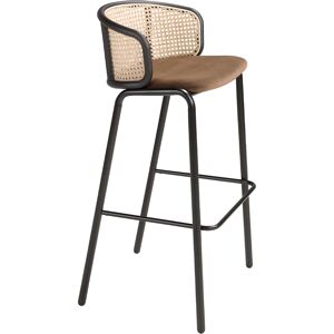 Angel Cerda Tabouret en velours brun et rotin Marron et Noir