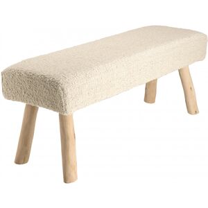 MACABANE Banc 120x40cm en laine texturee ivoire pieds en bois naturel