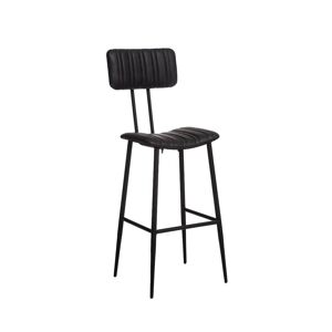 Made in Meubles Tabouret de bar en cuir et croute de cuir noir 44 cm