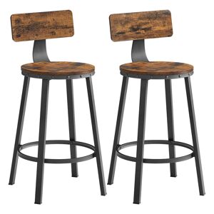 VASAGLE Tabourets de bar avec dossier effet bois metal marron