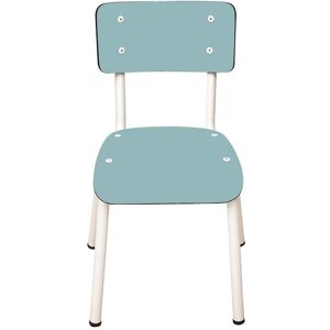 Les Gambettes Chaise d'ecolier enfant en stratifie unie bleue jade pieds blancs