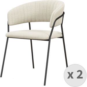 Moloo Fauteuil de table en tissu Vanille et metal noir (x2)