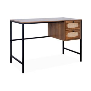 sweeek Bureau en decor bois et en cannage - largeur 110cm