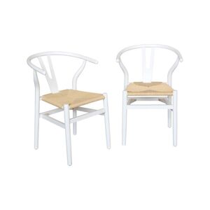 sweeek Chaise en bois blanche assise en cordes (lot de 2)
