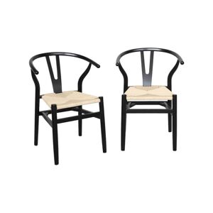 sweeek Chaise en bois noire assise en cordes (lot de 2)