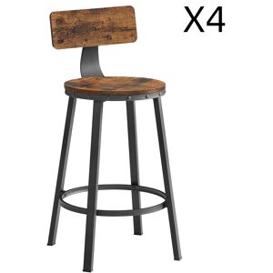 VASAGLE Tabourets de bar lot de 4 avec dossier effet bois metal marron