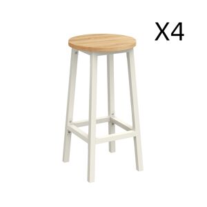 VASAGLE Tabourets de bar lot de 4 rond avec repose-pieds effet bois blanc