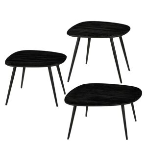 Mica Decorations Lot de 3 tables d'appoint en bois recycle noir H34