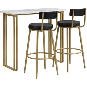 Urban Meuble Ensemble table et 2 tabourets de bar effet marbre blanc et pieds doree