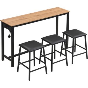 Urban Meuble Ensemble table et 3 tabourets de bar avec USB rechargeable chene noir