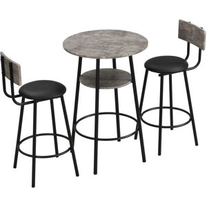 Urban Meuble Ensemble table haute et tabouret de bar effet gris beton et cuir noir