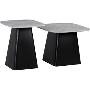 MOYCOR Set de 2 tables d'appoint en fer et marbre bicolore