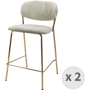 Moloo Tabouret de bar en tissu cotele Lin et metal dore brosse (x2)