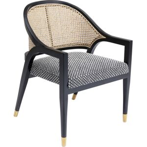 Kare Design Chaise avec accoudoirs noire et blanche en bois et rotin