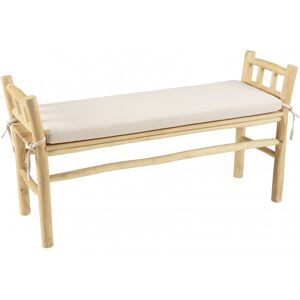 MACABANE Banc en branches de teck naturel coussin blanc